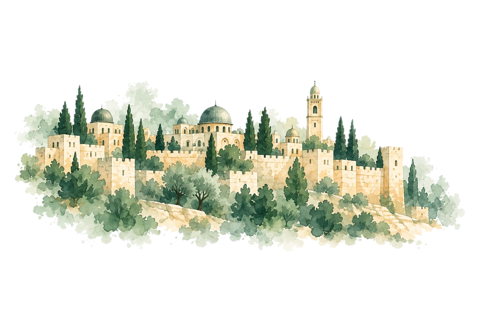 איור ירושלים בצבעי מים